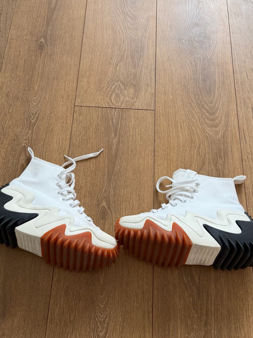 Converse White High Top Sneakers with Black & Brown Sole - Picture 3 of 5